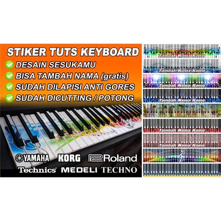 STIKER TUTS KEYBOARD ORGEN PIANO YAMAHA KORG ROLAND DLL bisa tambah nama dan gambar sesukamu