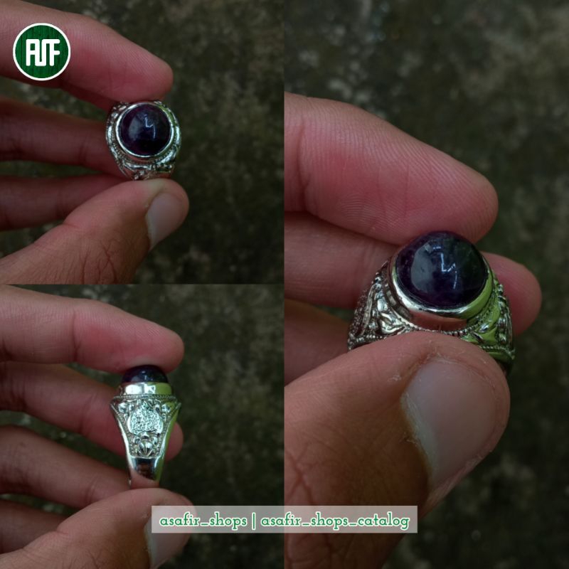 Link CO Cincin Akik Natural Kecubung Wulung Ungu Hitam Berserat Request Ring 5