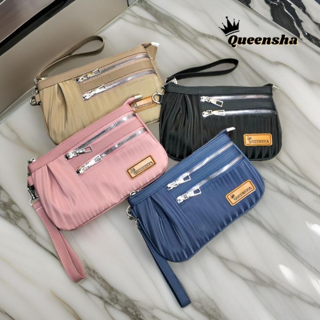 Clara Pouch By Queensha Dompet Wanita Panjang 3 Resleting Muat HP 7 inch Kunci Dan Uang Kosmetik