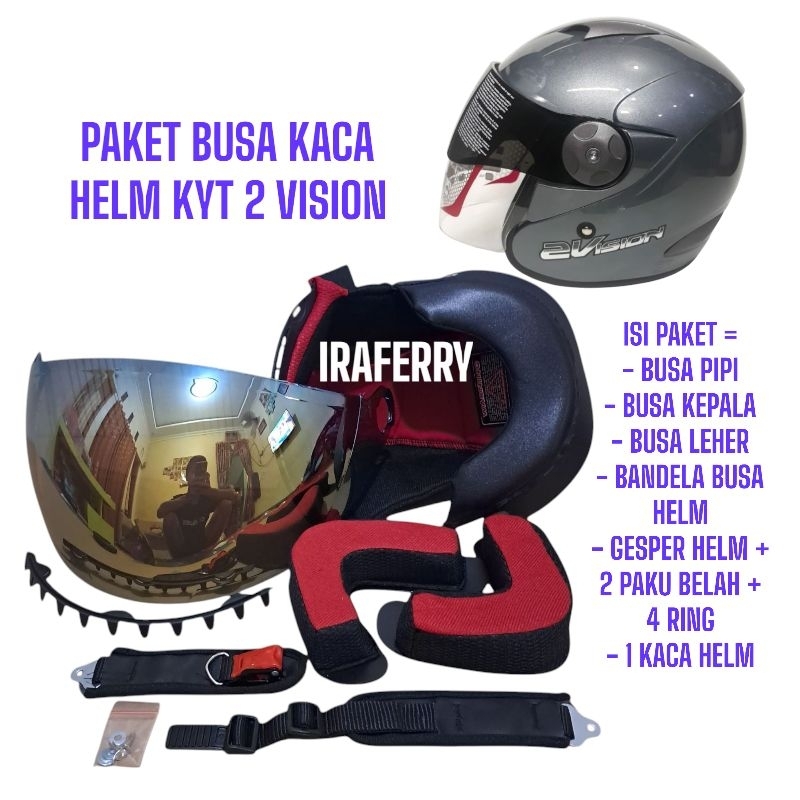 Paket Busa Helm KYT 2 Vision Kancing Besi dan Kancing Plastik dengan 6 Pilihan Warna Kaca Pelangi, S