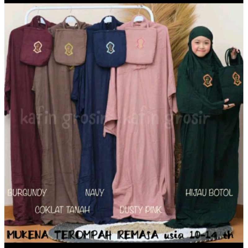 Mukena Anak Remaja Usia 10-14 tahun Bordir Terompah Mukenah Terusan Bali Polos Hadramaut