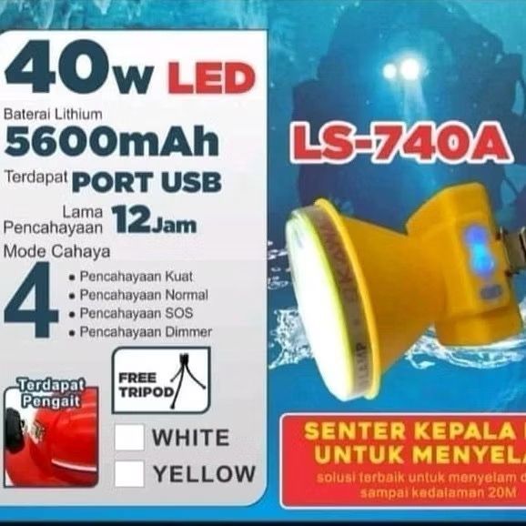KAWACHI Senter kepala LED untuk menyelam LS-740