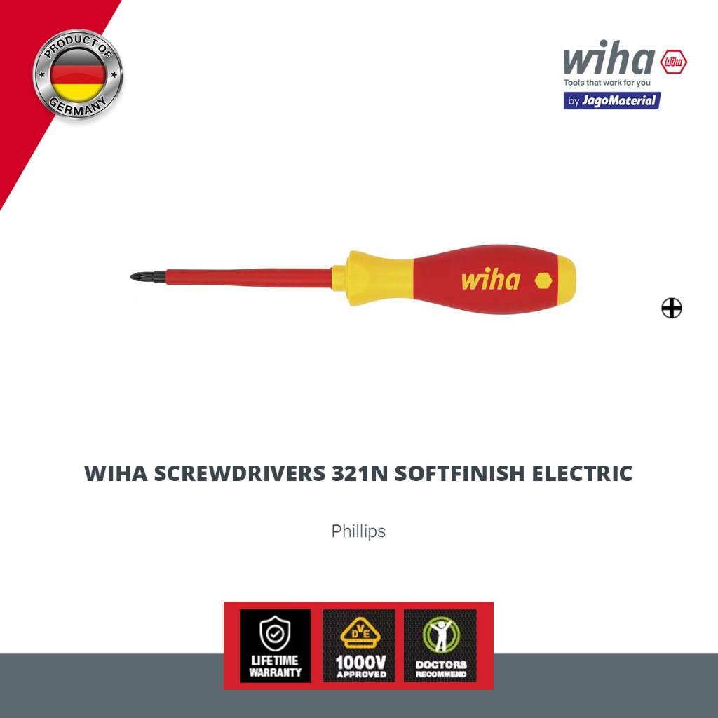 Wiha Insulated Screwdrivers 321N SoftFinish® Electric - Obeng Plus Insulasi