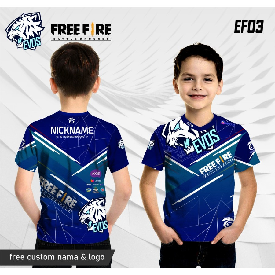 Jersey e-sport freefire evos anak kaos gaming ff gratis nama