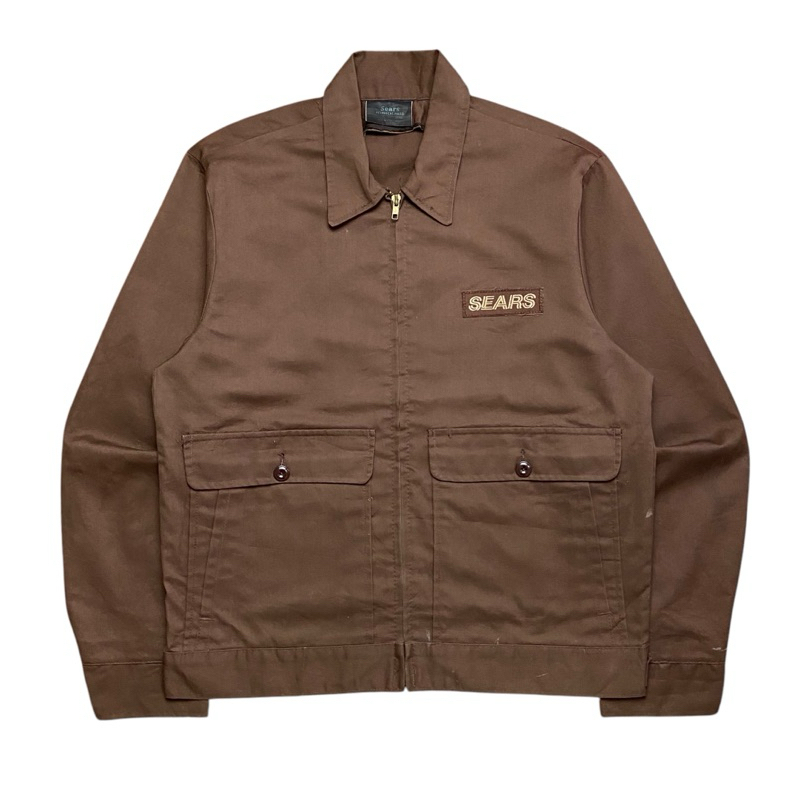 VINTAGE SEARS WORK JACKET DARK BROWN DOUBLE POCKET