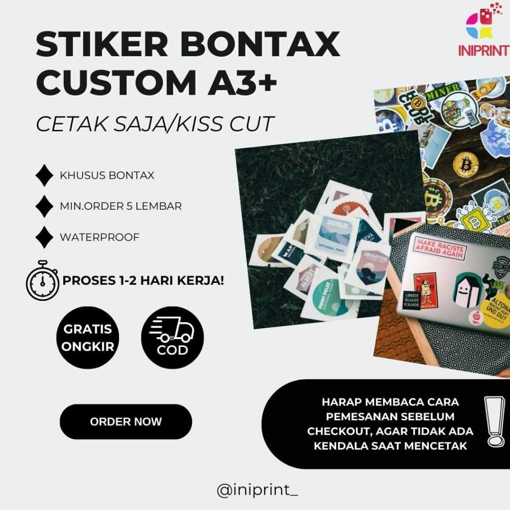 

MIN ORDER 5 LEMBAR - Stiker Bontax Custom (Cetak Saja/Kisscut/Fullcut)