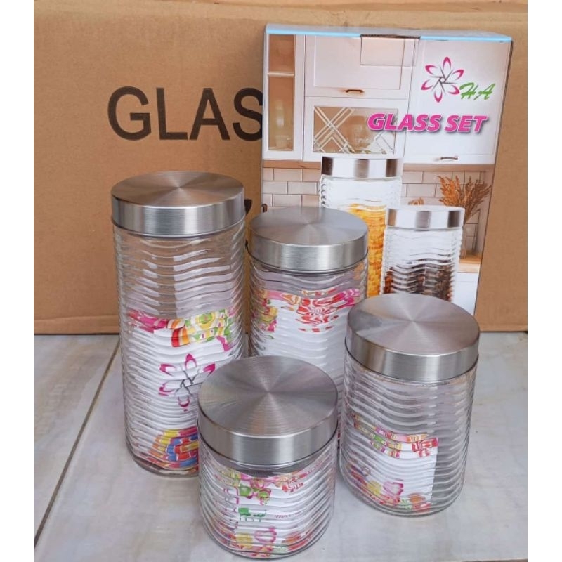 Toples Kaca Set 4in1 / Toples Kristal Kaca 1 Box isi 4 pcs Toples Lebaran Penyimpanan Kue Kering Ked