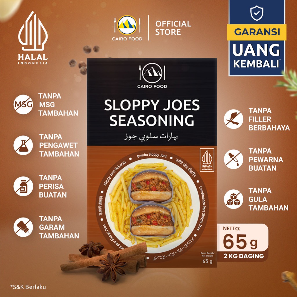 

Bumbu Sloppy Joes Sehat – Tanpa MSG, 100% Rempah Murni | Cairo Food