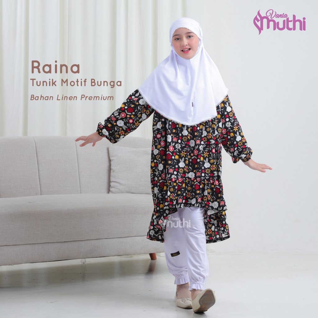 Dress Linen Premium Baju Anak Perempuan Lengan Panjang Gamis Tunik 4-13 Tahun TK SD Raina Size S M
