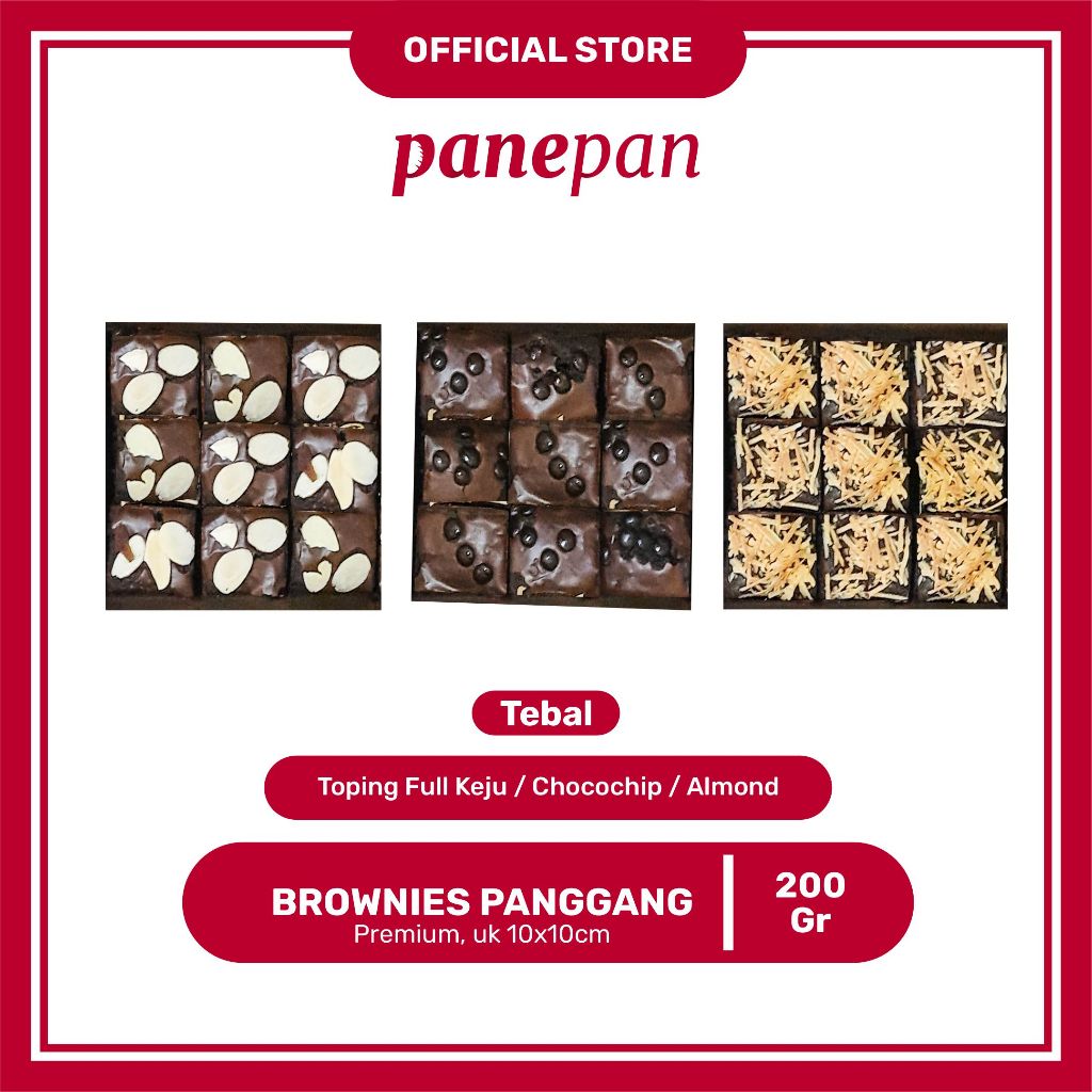 

Brownies Panggang Ukr 10x10 By Panepan TEBAL | PREMIUM Fudgy Melted | Coklat | Keju | Almond ENAK