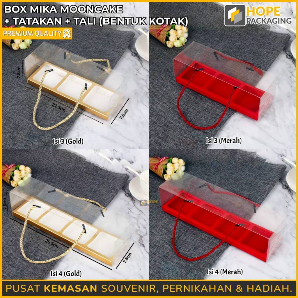 

Box Mika Mooncake + Tatakan Bentuk Kotak / Packaging Box Kue Bulan / Box Mika Sekat alas 2/3/4/ Box Hampers/ Dus Bingkisan Natal