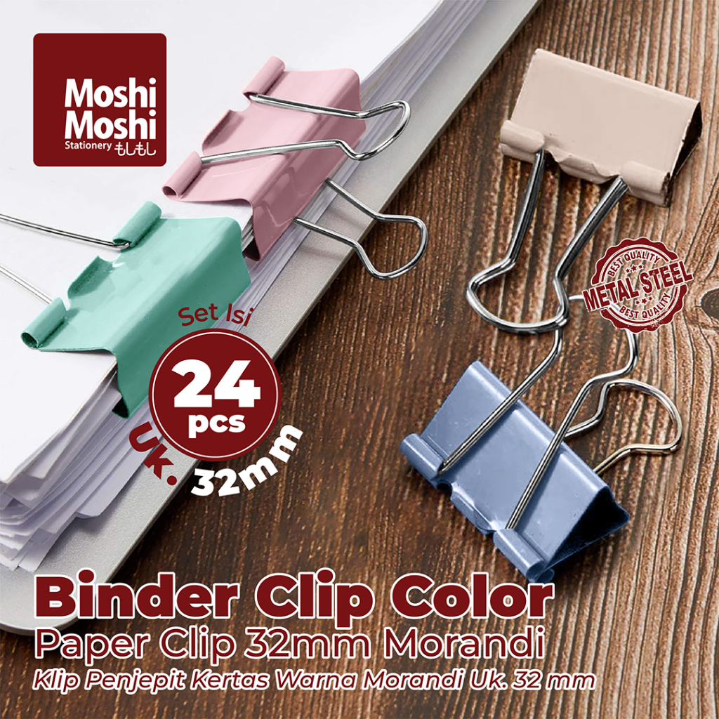 

Paper Binder Clip Color Morandi 32mm Document Moshi Klip Penjepit Kertas Peralatan Tulis