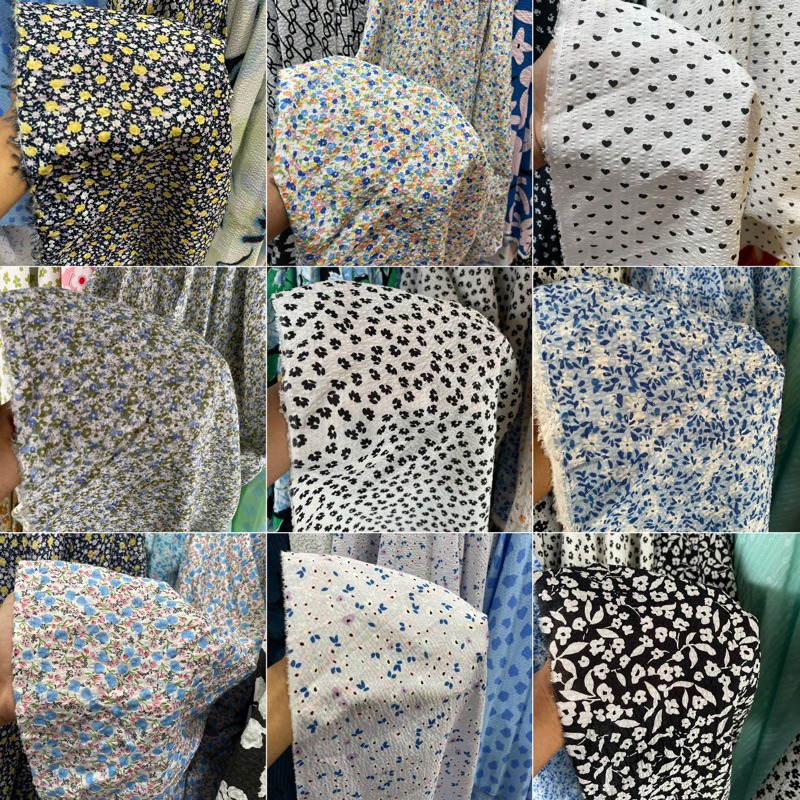 Kain cotton Crinkle motif bunga kecil rapet ( harga tertera 0,5m)
