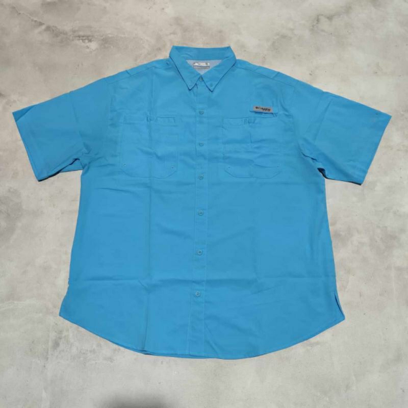 Kemeja tangan pendek pria outdoor Columbia PFG biru muda