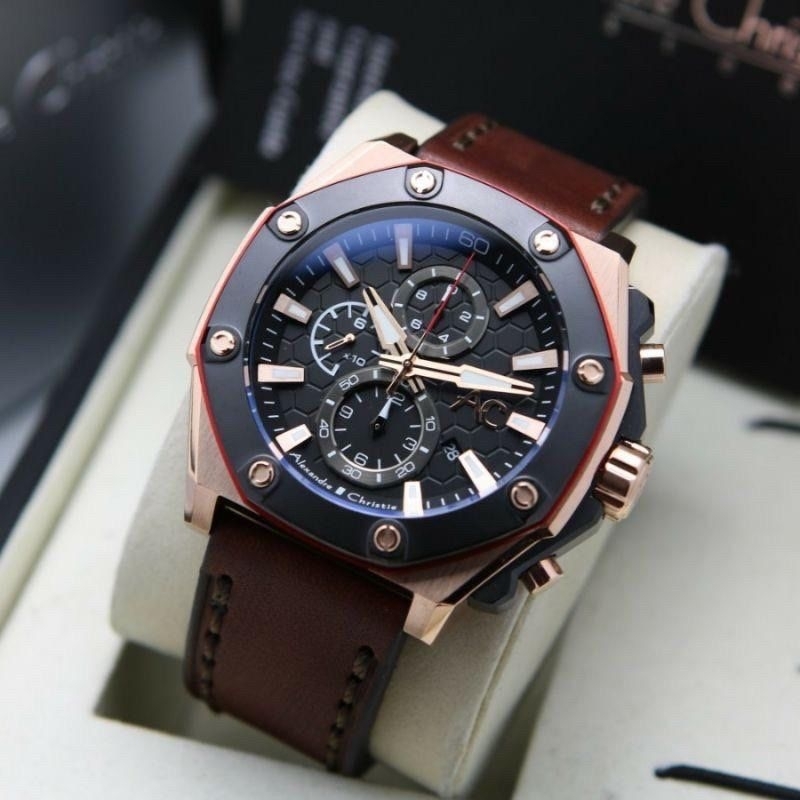 Alexandre Christie jam tangan pria kulit AC 9601 original