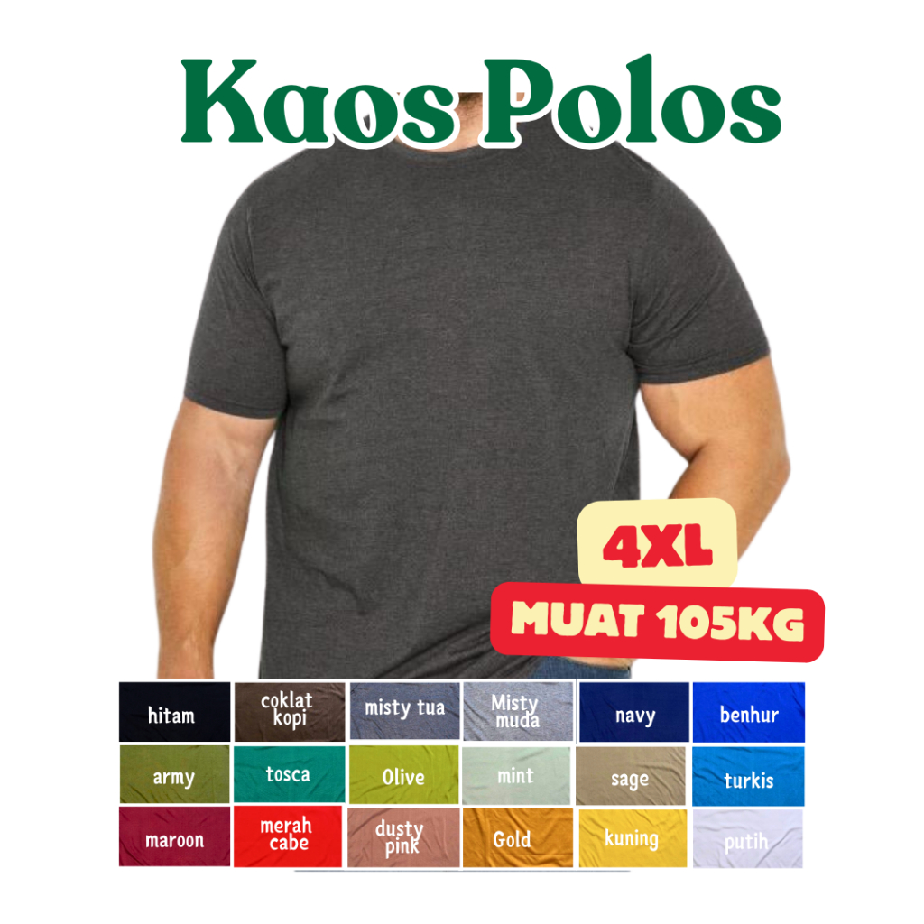 Kaos Polos Big Size Jumbo 4XL LD 130cm Kaos Oversize Pria Wanita