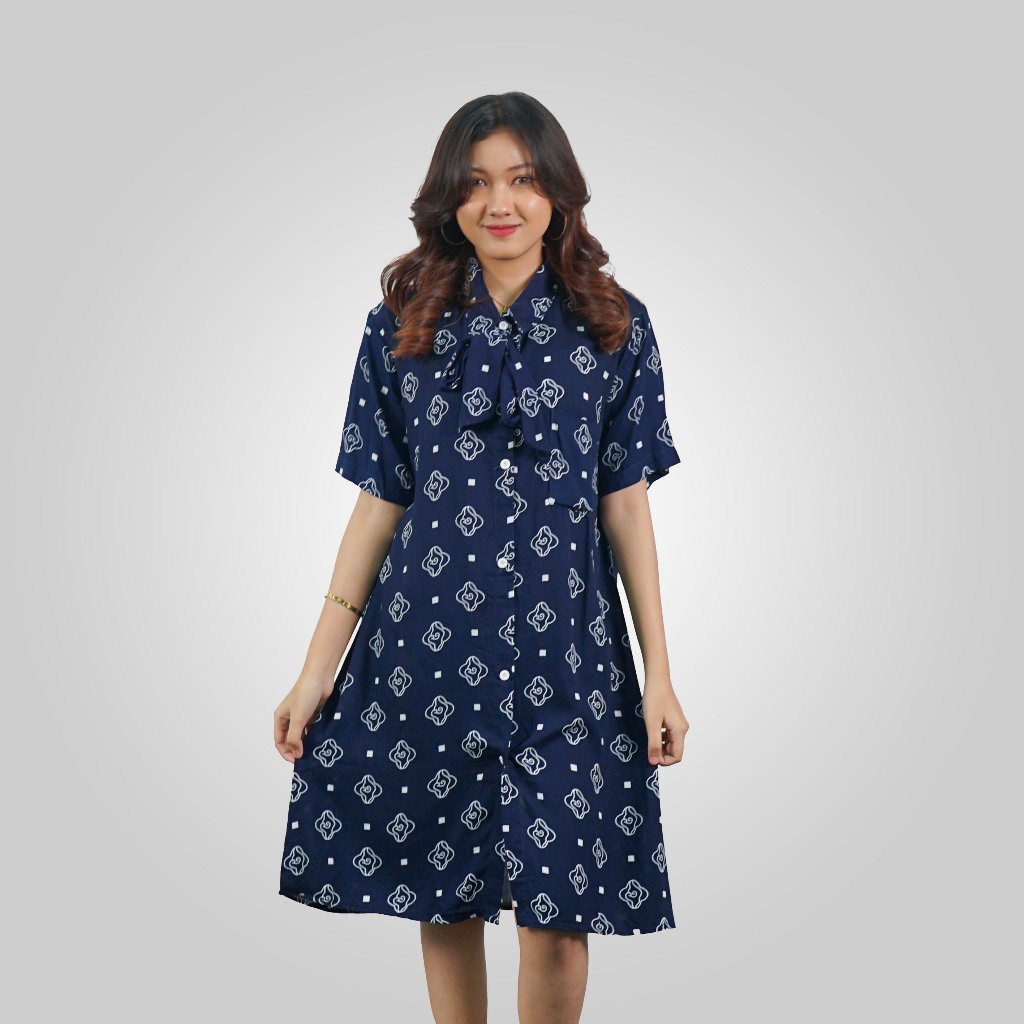 BATIK TRUSMI Atasan Batik Wanita Batik Dress Acca Warna Navy