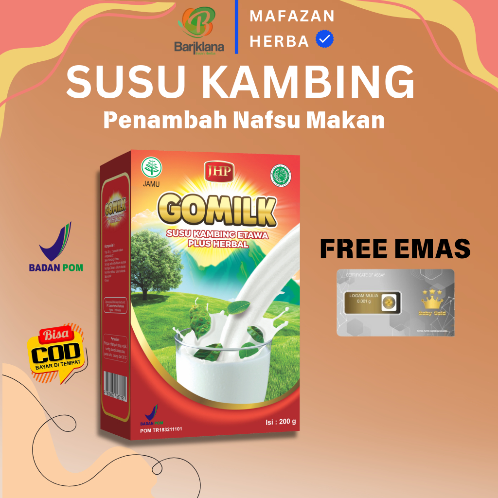 

[ BISA COD + GARANSI ] [ BELI 1 GRATIS JAHE ] [ BELI 3 GRATIS MADU ] Gomilk Susu Kambing Etawa Plus Herbal Penambah Nafsu Makan