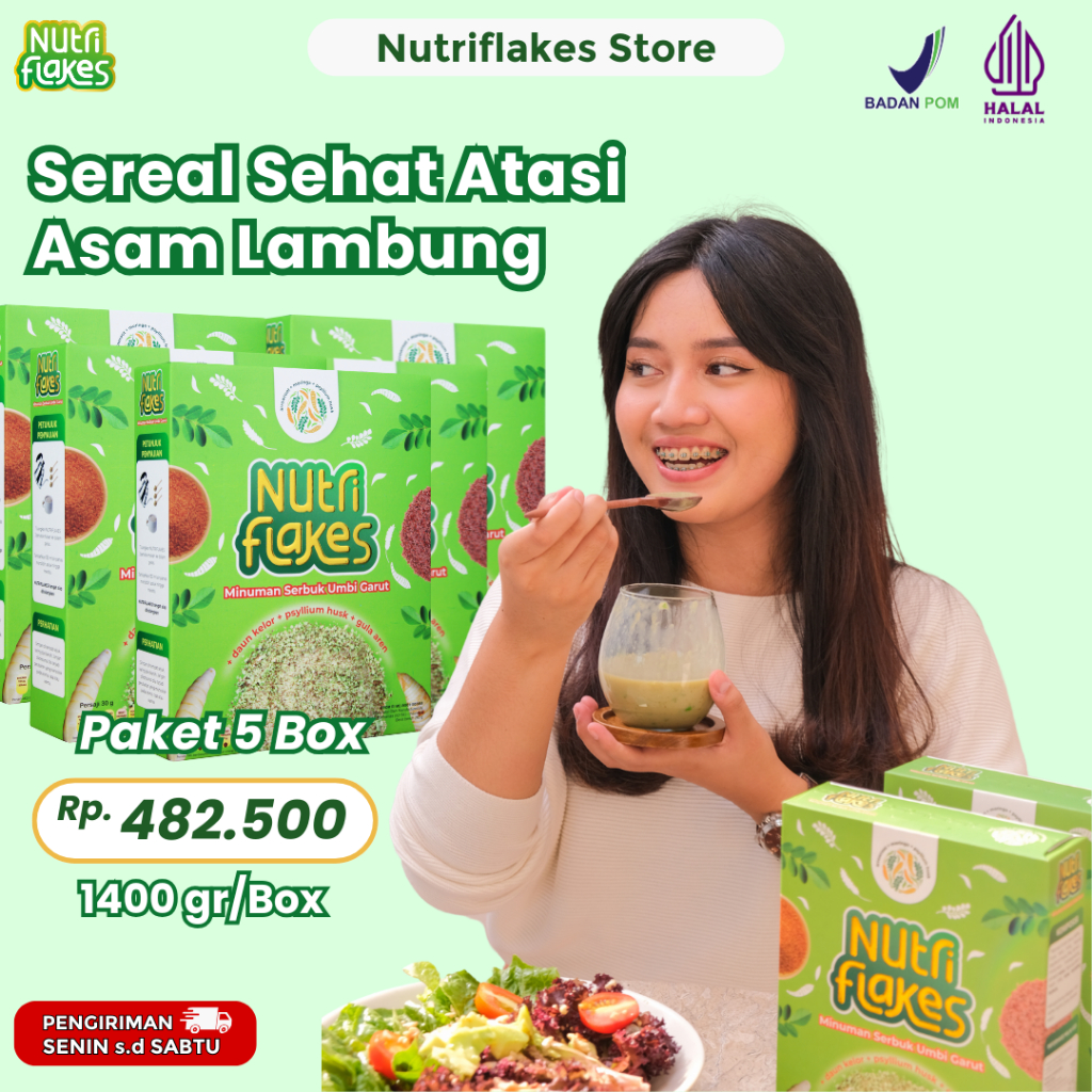 

Nutriflakes Sereal Umbi Garut Solusi Asam Lambung 5 Box