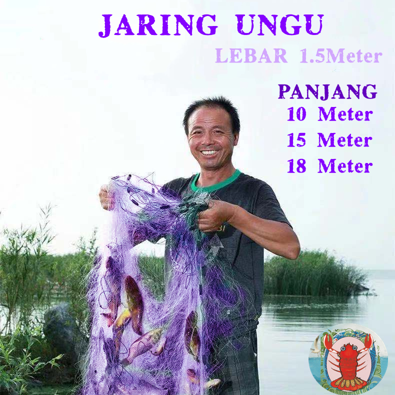 Jaring ikan siap pakai panjang/jaring ungu 15m 1 jari, 2 jari, 3jari dan 4 jari