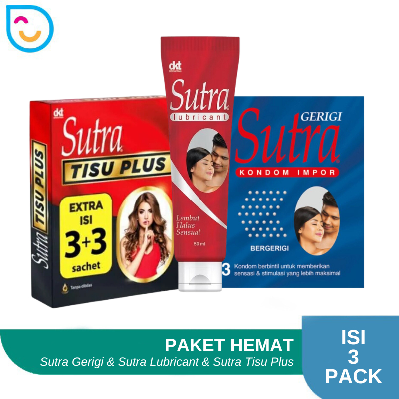 { PAKET HEMAT SUTRA } Kondom Sutra Gerigi isi 3 pcs + Sutra Lubricant 50 ml + Sutra Tisu Plus isi 6