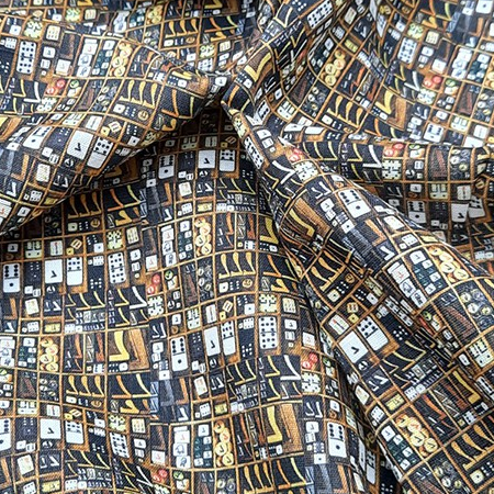 Linen Motif Fancy Abstrak Navy Emas Kain (1M)