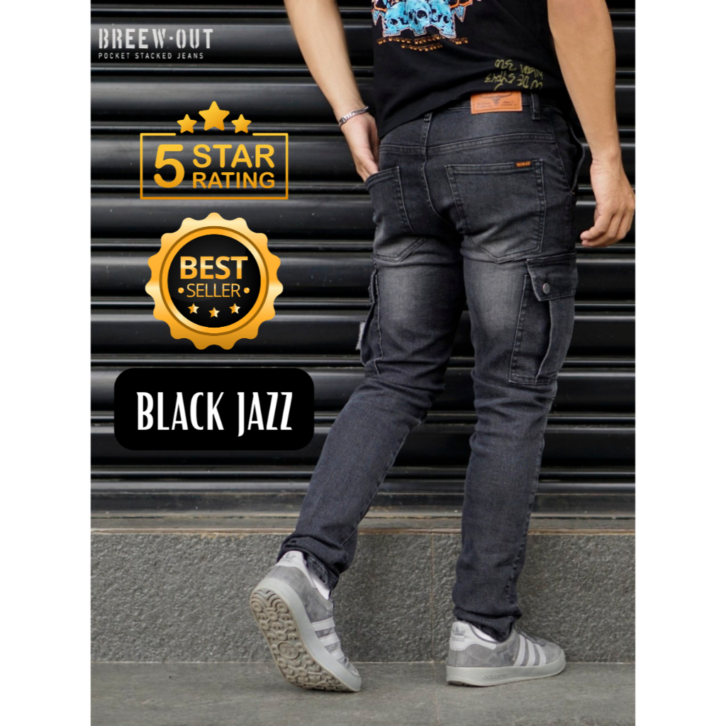 BREEWOUT Celana Cargo Jeans Denim Black Jazz