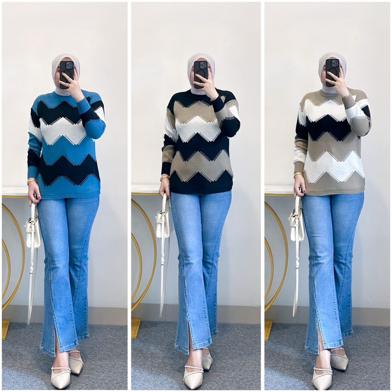Indahcollection.ic - { SWEATER RAJUT ZIGZAG } - Rajut Premium Tebal - Ootd 2025 - Trendy