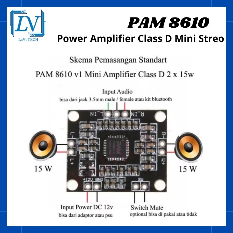 PAM8610 12V POWER AMPLIFIER CLASS D MINI STREO