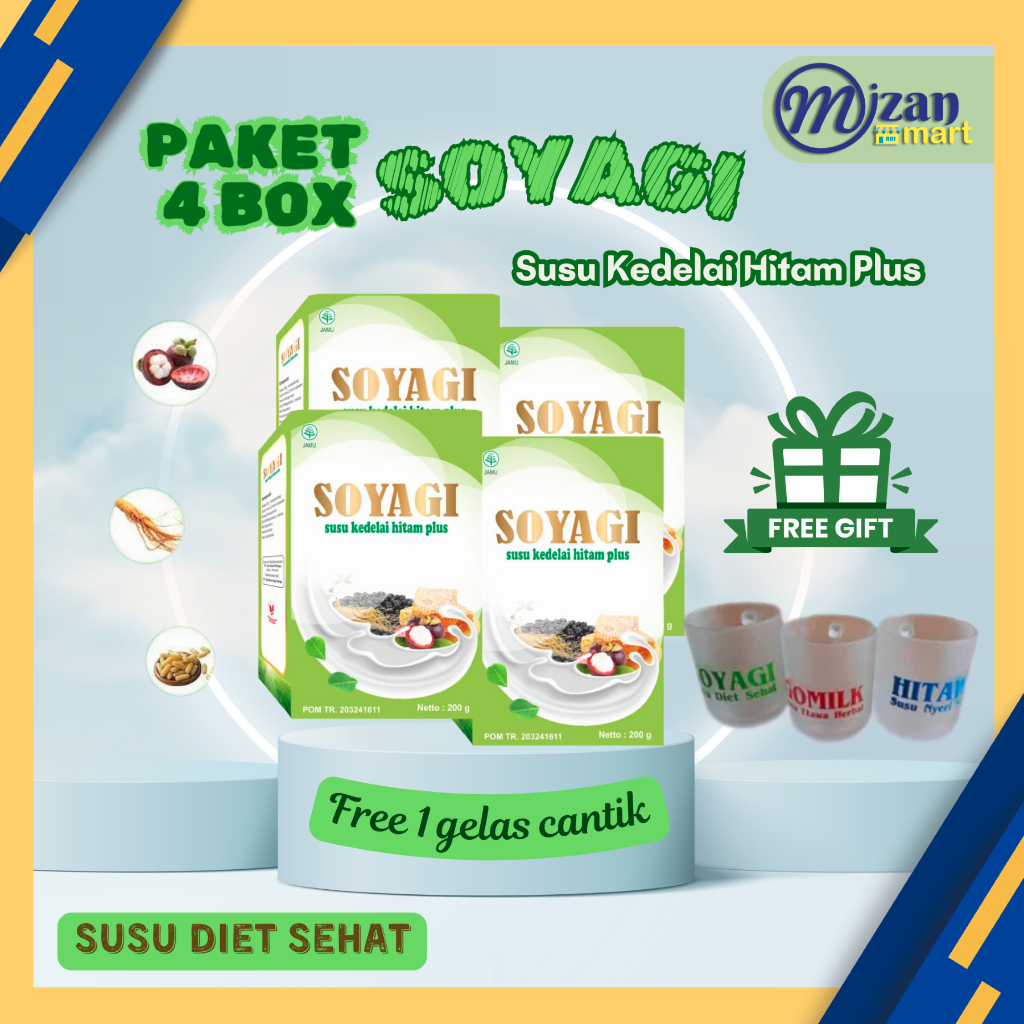 

Free Gelas Cantik !!! Paket 4 box SOYAGI Gratis Gelas Cantik Susu Kedelai Hitam Plus Herba Bariklana