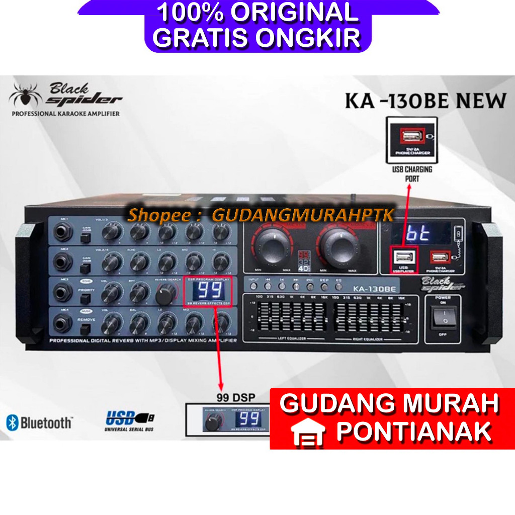 Amplifier Black spider BLUETOOTH Power Digital Stereo Mixing Mixer Equalizer Aqualizer KA 130 BE