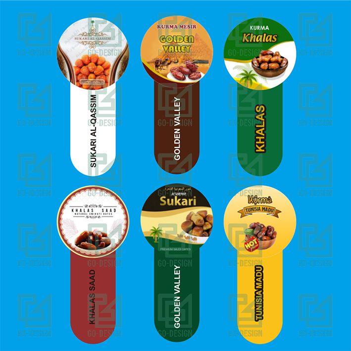 

Stiker kurma sukari, khalas, ajwa, golden valley tipe segel ( tipe ornament lebaran )