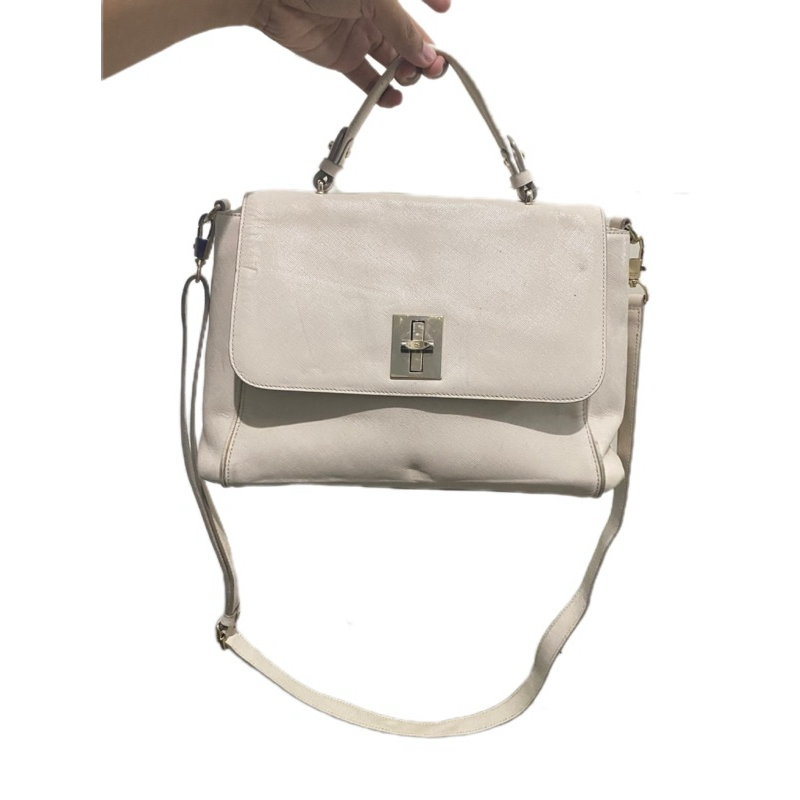 Preloved Tas Louis Quatorze putih ivory Tas Pesta tas tenteng tas selempang branded Kulit Asli Putih