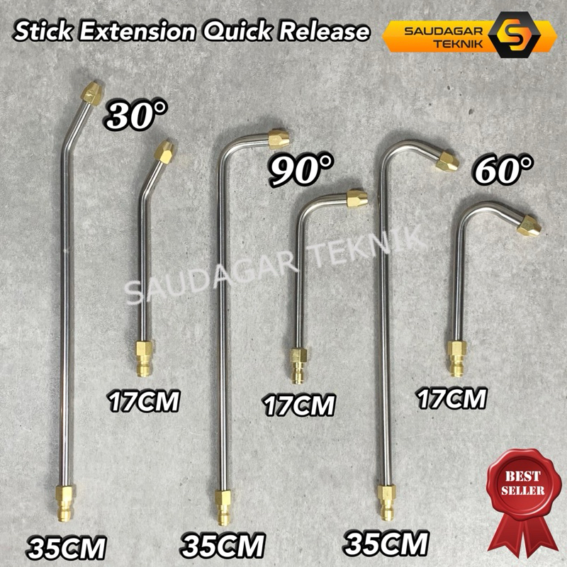 Stik Nozzle Cuci AC Mobil Motor Bengkok LURUS 17cm 35cm Quick Release Stick Extension 30° 90° 60° U 