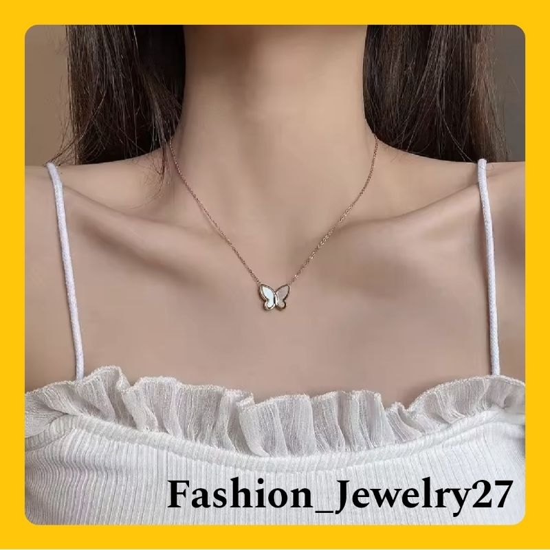 Kalung Wanita Titanium Fashion Wanita Korea Silver Mata Putih