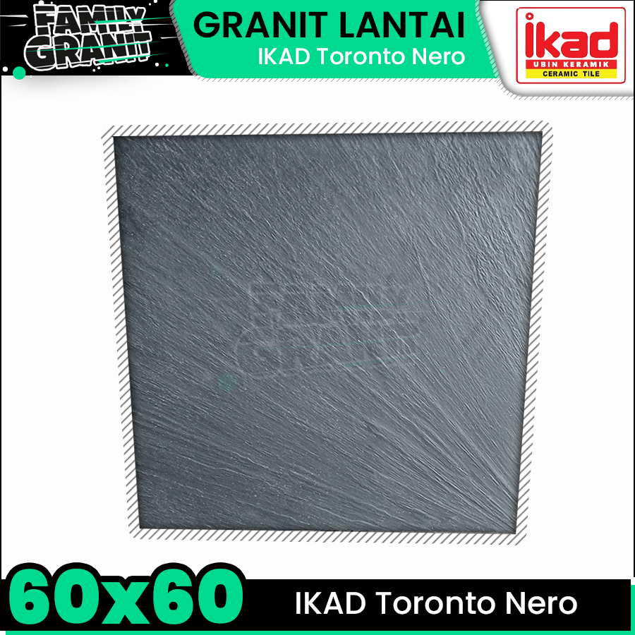 Granit Lantai 60x60 IKAD Toronto Nero Motif Batu Hitam Kasar Tekstur Matte