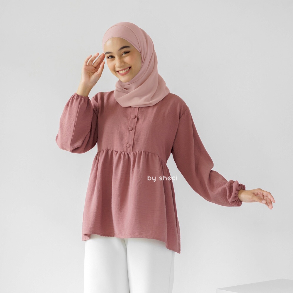 By Sheci - Yure Blouse Baju Atasan Wanita Lengan Panjang Bahan Crinkle Ukuran LD 110