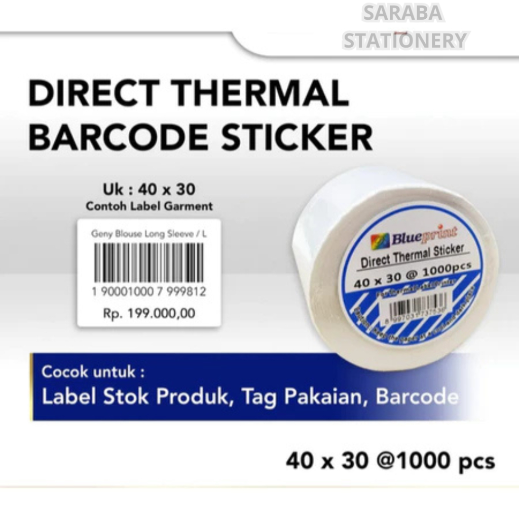 

Direct Thermal Sticker 40 x 30 BLUEPRINT Label Stiker 40x30 mm 1 Roll