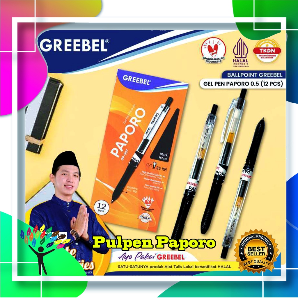 

GREEBEL PULPEN GEL / Gel Pen Paporo GP-507 0.5 / Ballpen Gel Ballpoint Bolpen Bolpoin Pena Gel ( 1pcs )