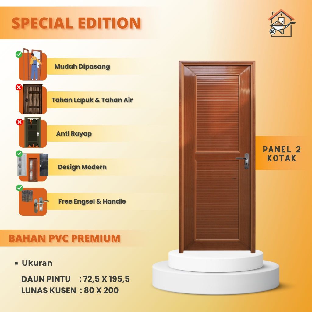 PINTU PVC 80X200CM || PANEL 2 KOTAK || SPECIAL EDITION