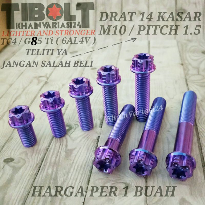 Baut titanium star head M10 drat baut 14 kasar Pitch 1.5