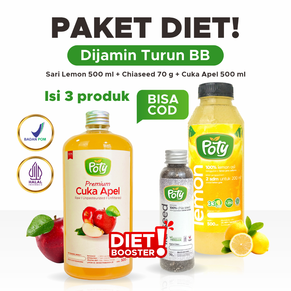 

Paket Diet Detox Sehat Cuka Apel with Mother Sari Lemon dan Chia Seed by Poty