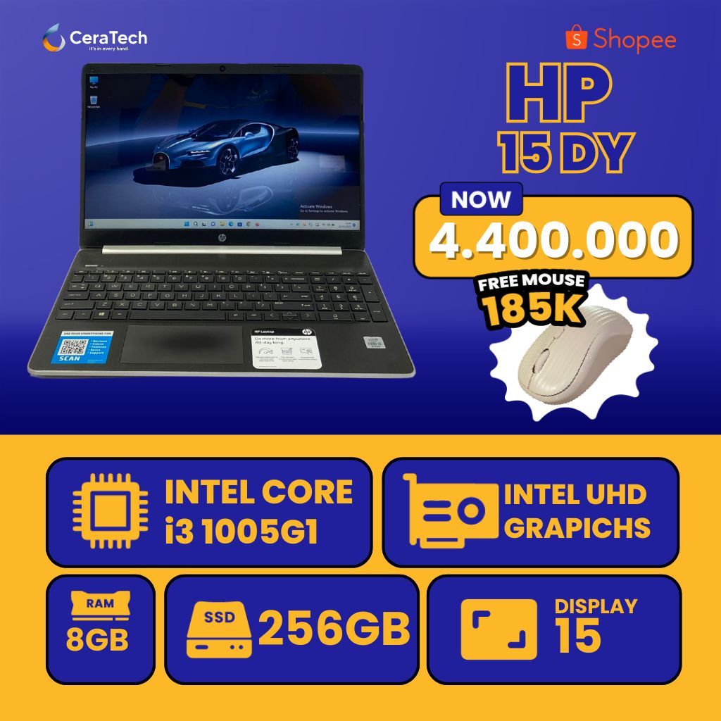 Laptop HP 15 DY - Intel core i3 - HARGA TERMURAH - HP 15 DY i3 gen 10, RAM 8 SSD 256