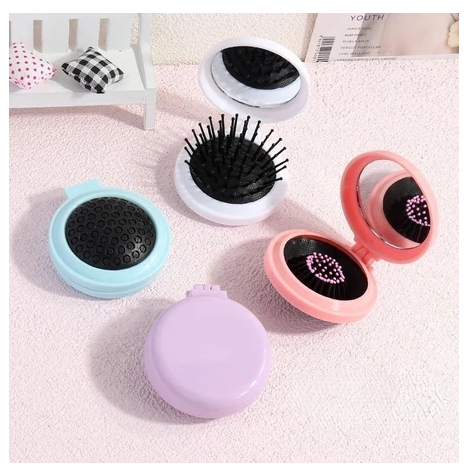 POM CERMIN SISIR LIPAT KACA KOREA 2IN1 MINI TRAVEL PORTABLE BULAT / KACA CERMIN LIPAT RIAS MAKEUP / 