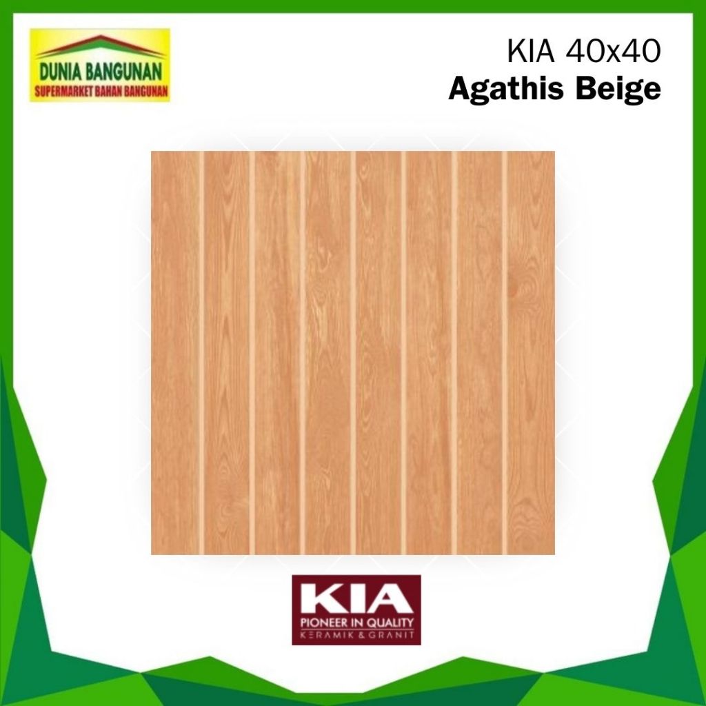 Keramik 40x40 KIA Agathis Beige Keramik Lantai Motif Kayu Glossy / Keramik Lantai Ruang Tamu / Keram