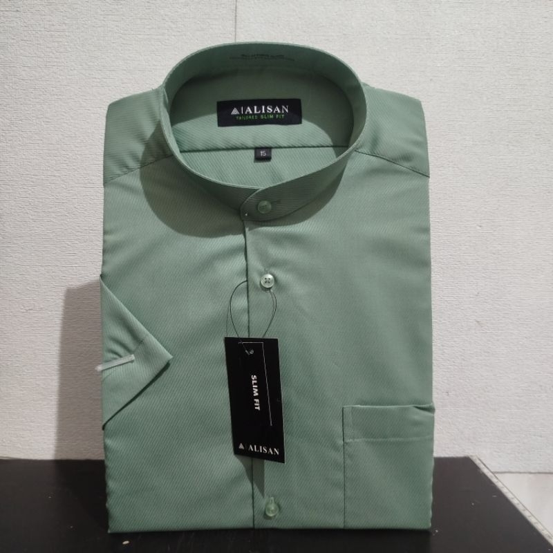 Lengan Pendek Slimfit ALISAN Dobby Koko Sage Krah Shanghai