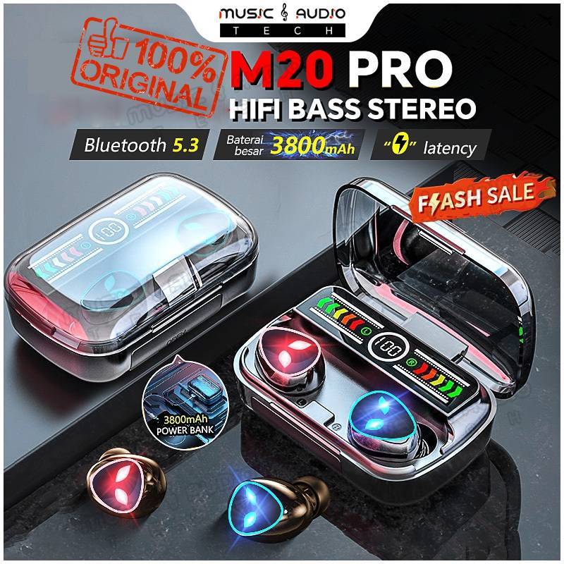 【BISA COD】TWS M20 Pro/M19/M28/X15 Headset Bluetooth Earphone Powerbank 3800mAh Full Bass 10D HiFi St