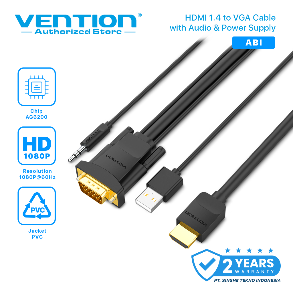Vention Kabel HDMI to VGA Male to Male with Audio & Power ABI Original