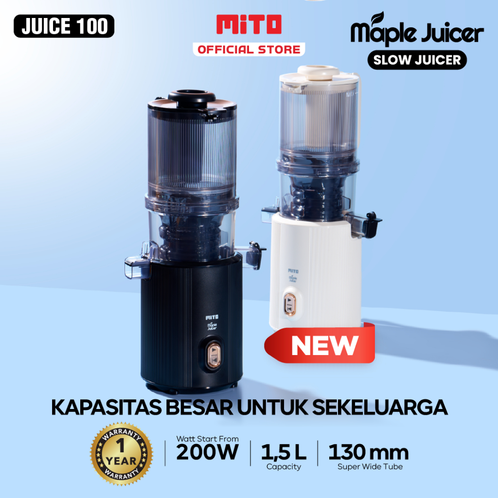 MITO Maple Juicer 1,5L JUICE100 | Slow Juicer Blender | | Easy Clean | XXL Diameter | Low Watt