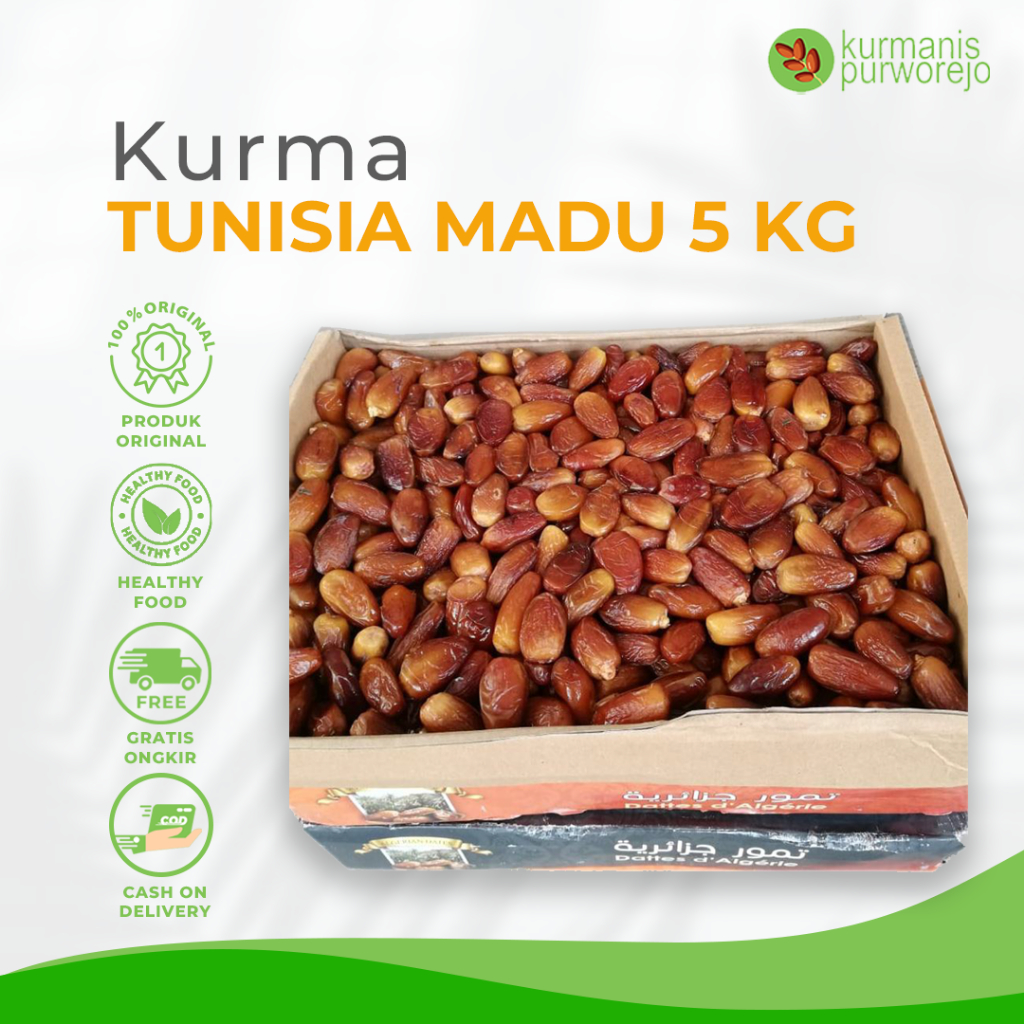 

Kurma Tunisia Madu Deglet Noor 5 kg Dus Premium Berkualitas Original 100%
